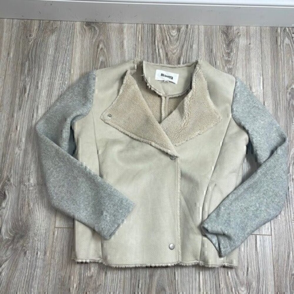 BB Dakota beige and gray  sherpa lined bomber jacket size SMALL